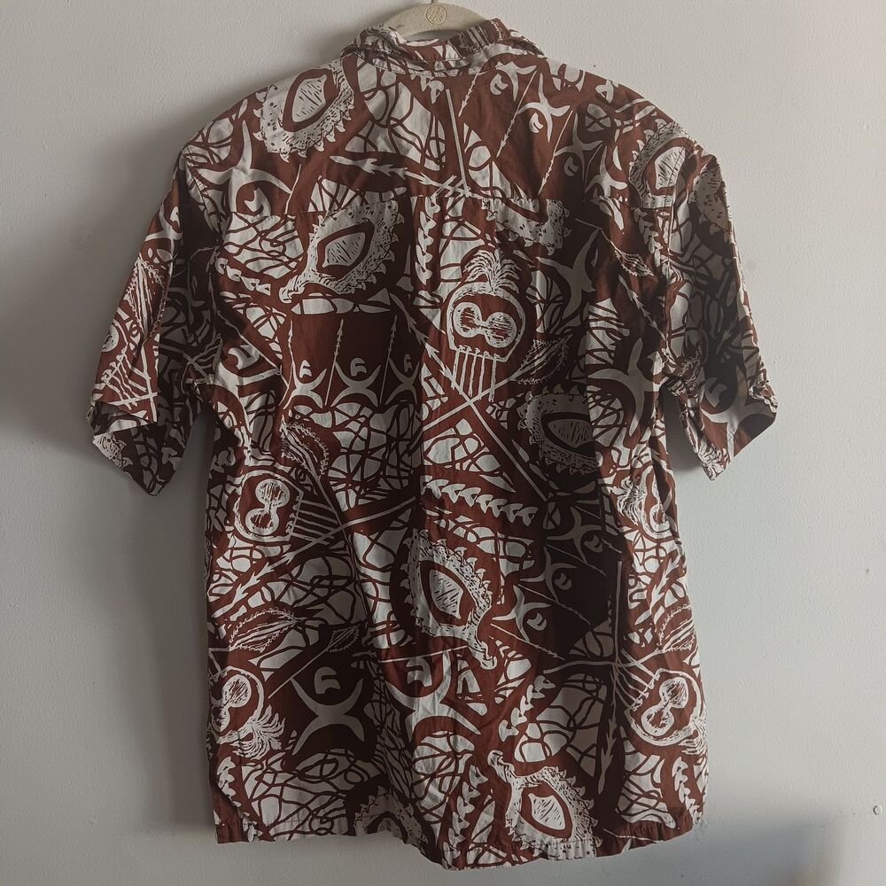 Rix100% cotton Hawaiian Brown Short Sleeves Shirt Tiki Front Pocket Vacation - Picture 2 of 9
